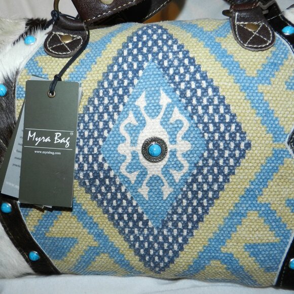 Myra Crashing Waves Fringed Hair On Leather Travel Tote Bag🆕FAST😮‍💨⚡🚚 - Picture 6 of 16